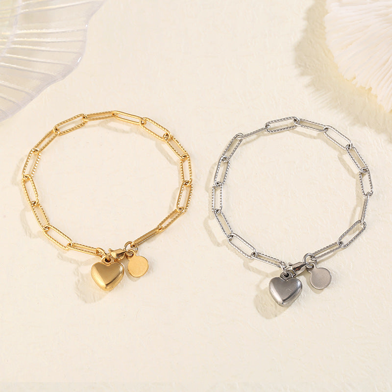 Einfache Edelstahl Titan Stahl Liebe Anhänger Armband Frauen Schmuck Großhandel