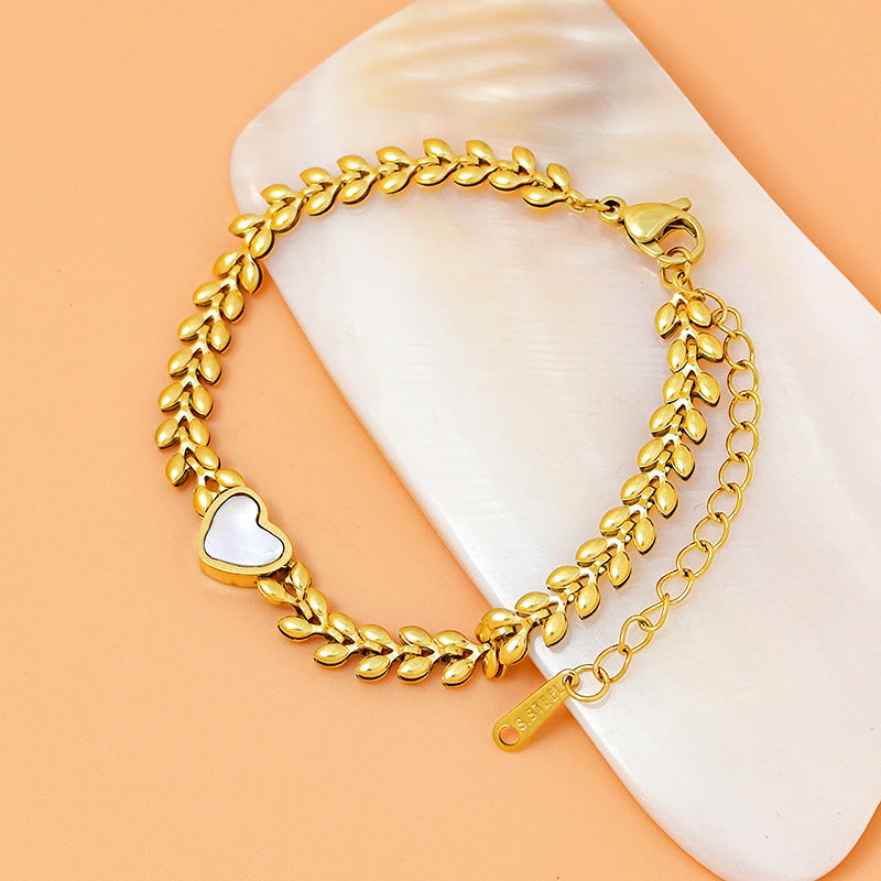 Exquisita pulsera de concha de nácar blanca en forma de corazón natural para mujer