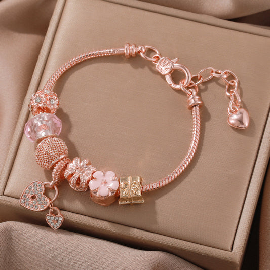 DIY Pink Small Fresh Flower Heart Detachable Bracelet For Women
