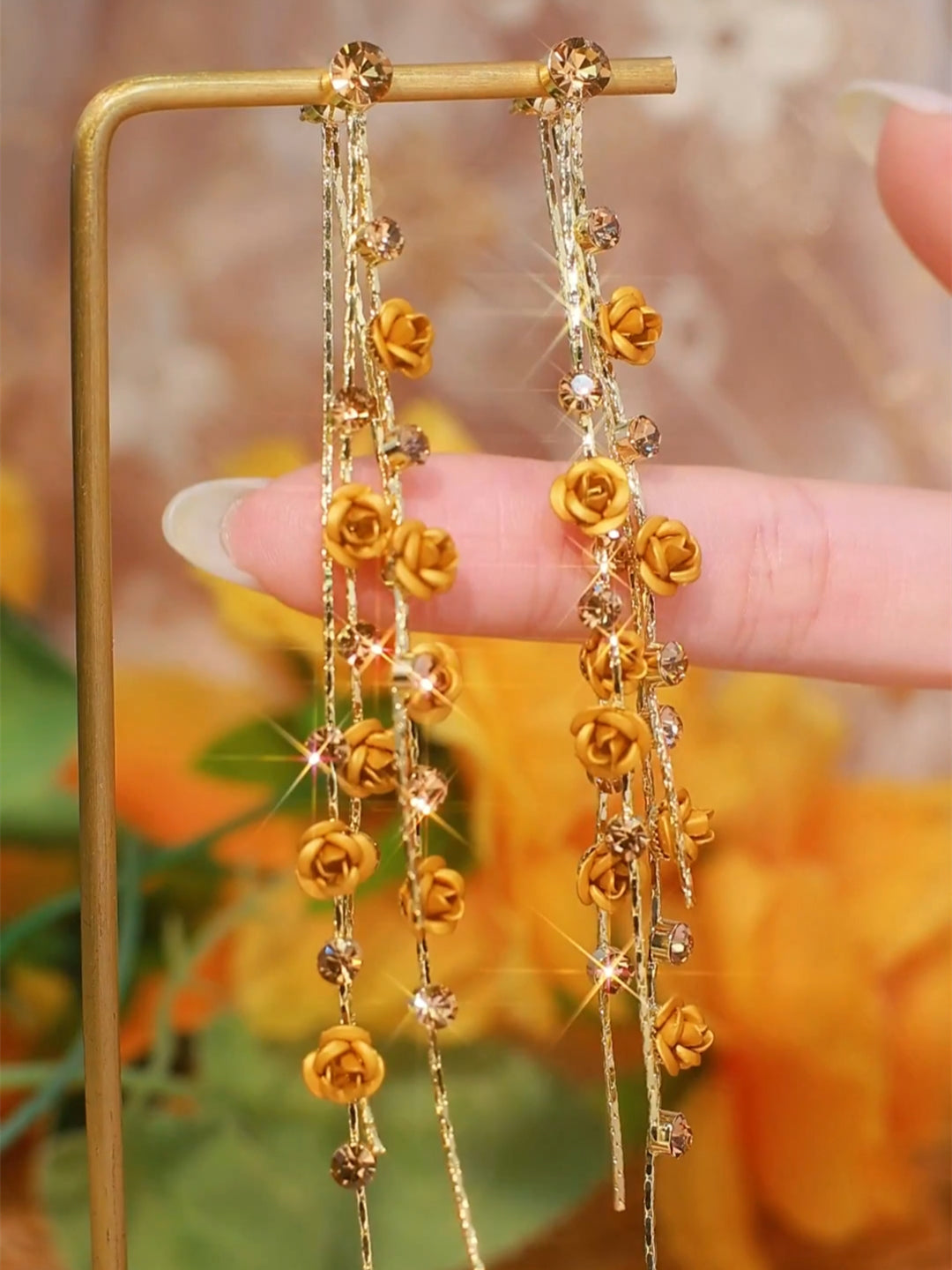 Long Brown Rose Tassel Earrings for Women
