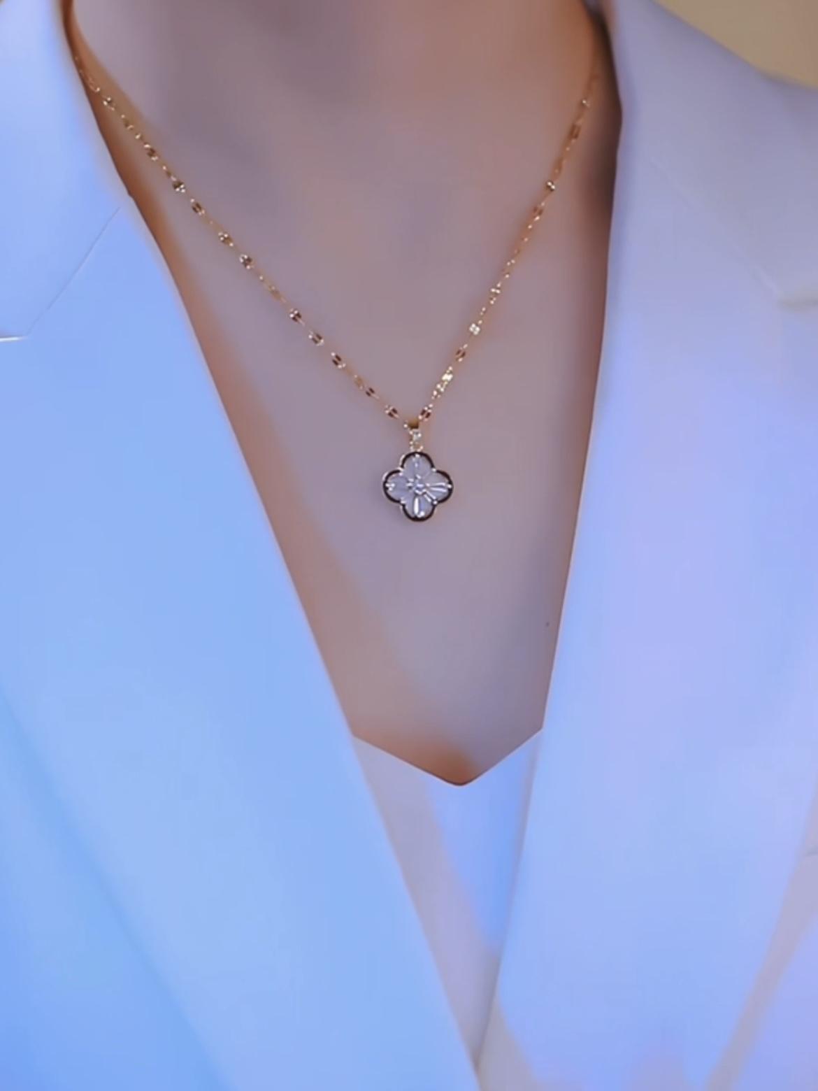 Titanium Steel Elegant Four-leaf Flower Clavicle Necklace Long Sweater Pendant