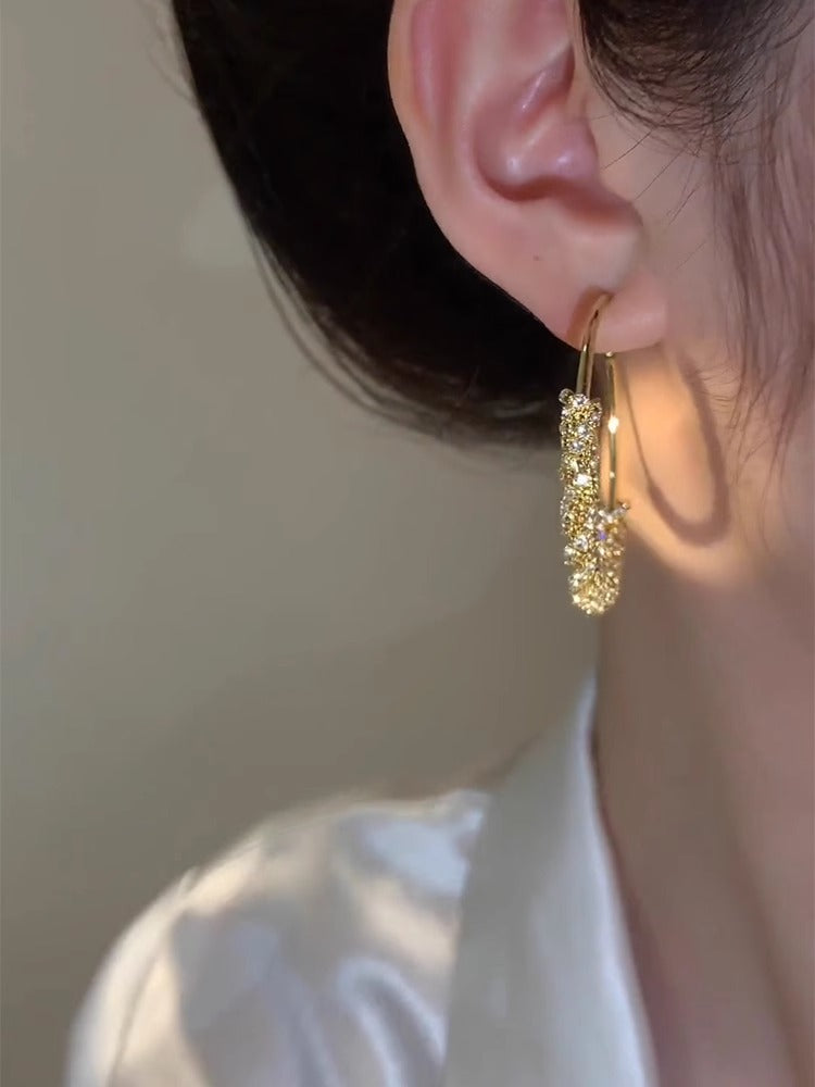 Gold Light Luxury Sparkling Diamond Hoop Earrings Women's Accessories