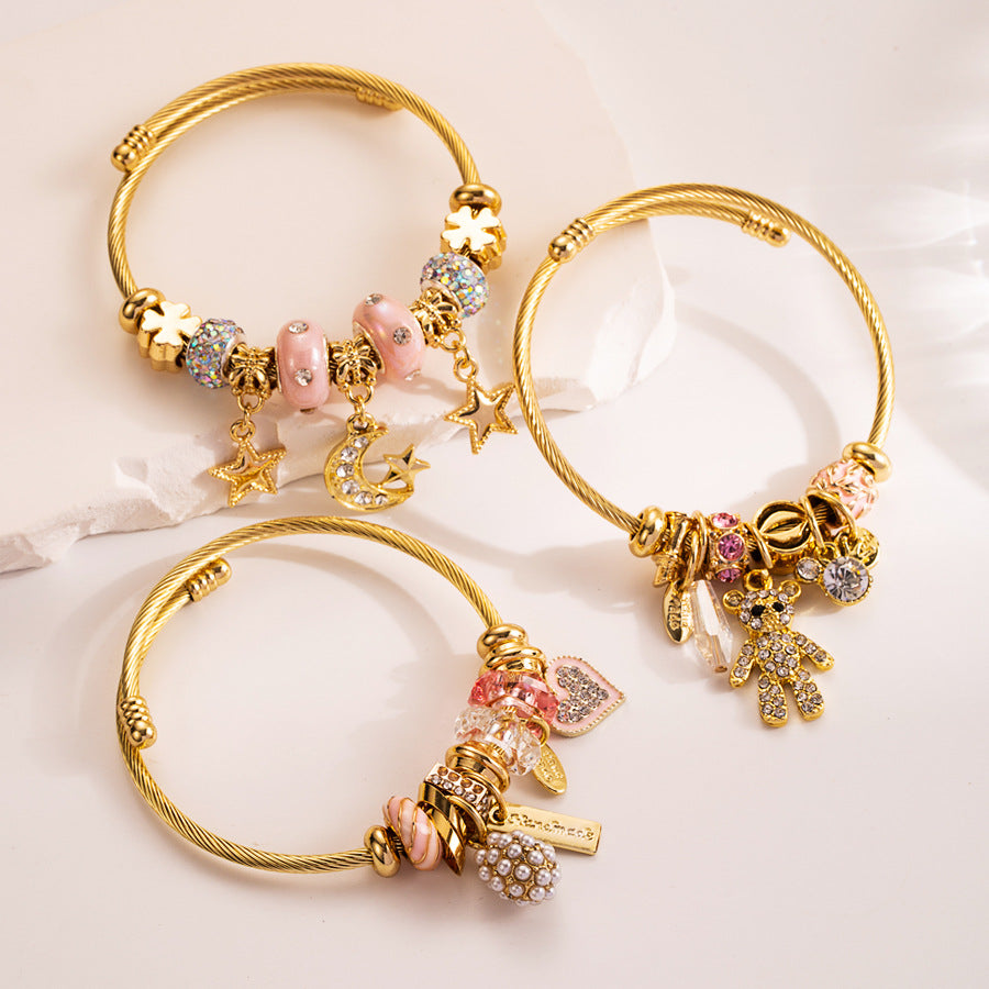 Fashion DIY Element Titanium Steel Bracelet Animal Love Pendant Open Adjustable Bracelet