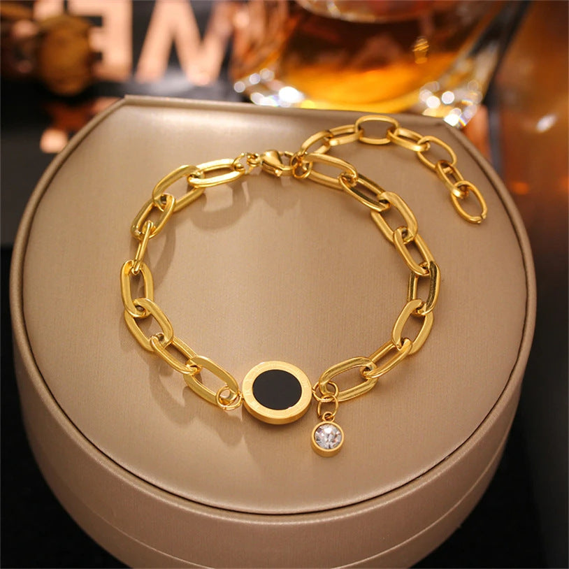 Fashion Design Simple Bracelet Titanium Steel Diamond Roman Numerals Female Accessories