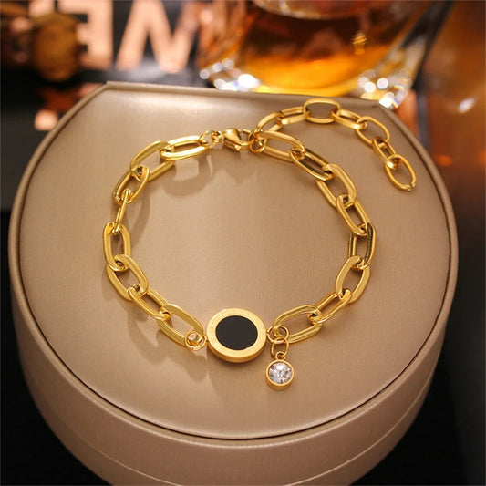 Fashion Design Simple Bracelet Titanium Steel Diamond Roman Numerals Female Accessories