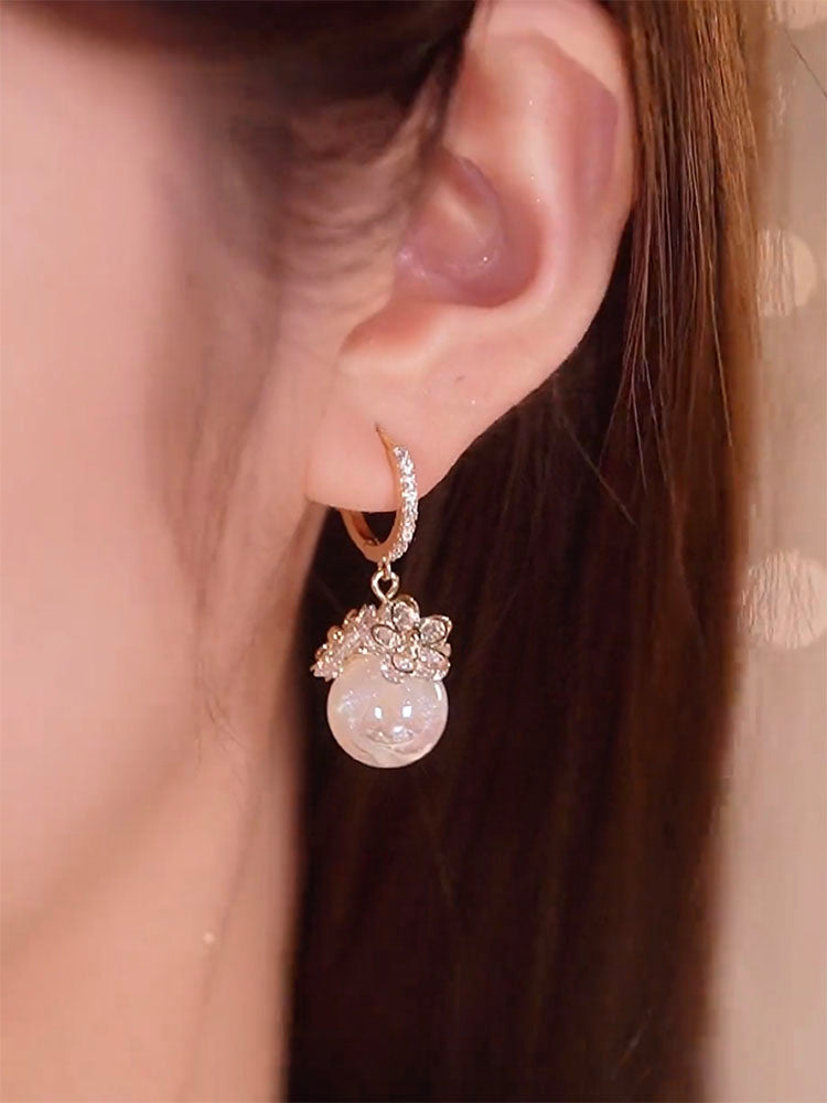 Pearl Zircon Flower Personalized Earrings