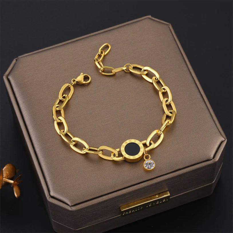 Fashion Design Simple Bracelet Titanium Steel Diamond Roman Numerals Female Accessories