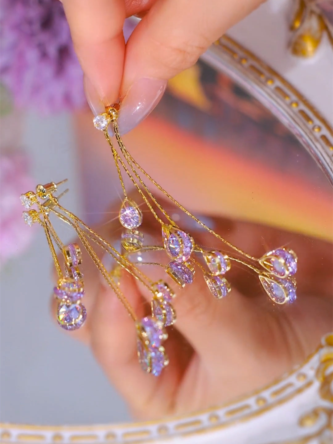 Women's Purple Teardrop Long Tassel Earrings