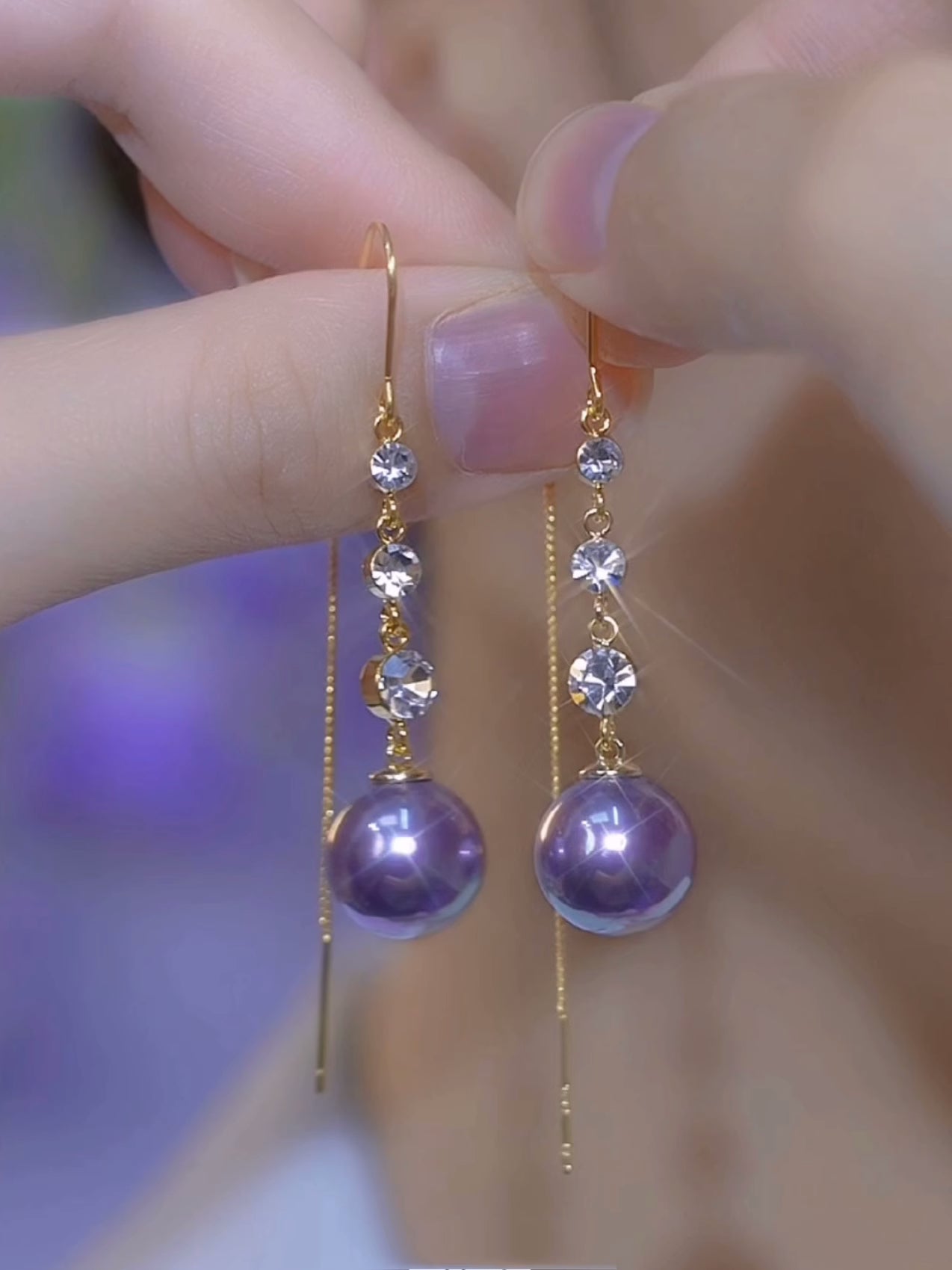 Purple High-grade Pearl Long Tassel Earring Accessories