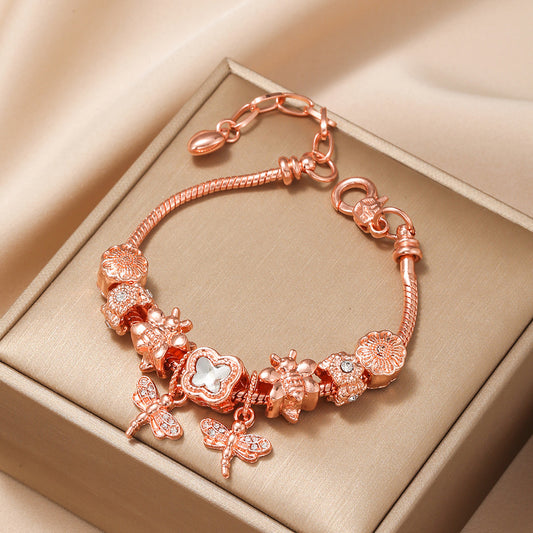 Pulsera abierta de bricolaje con colgante de libélula e insectos, joyería de metal, regalo de Navidad