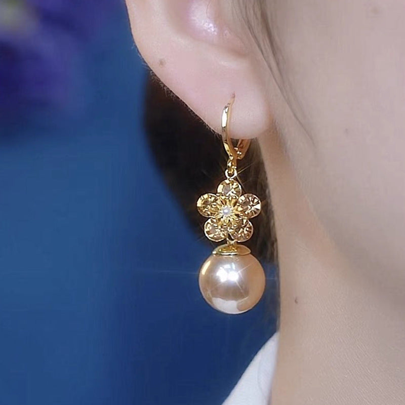Autumn And Winter Champagne Flower Pearl Earrings For Women
