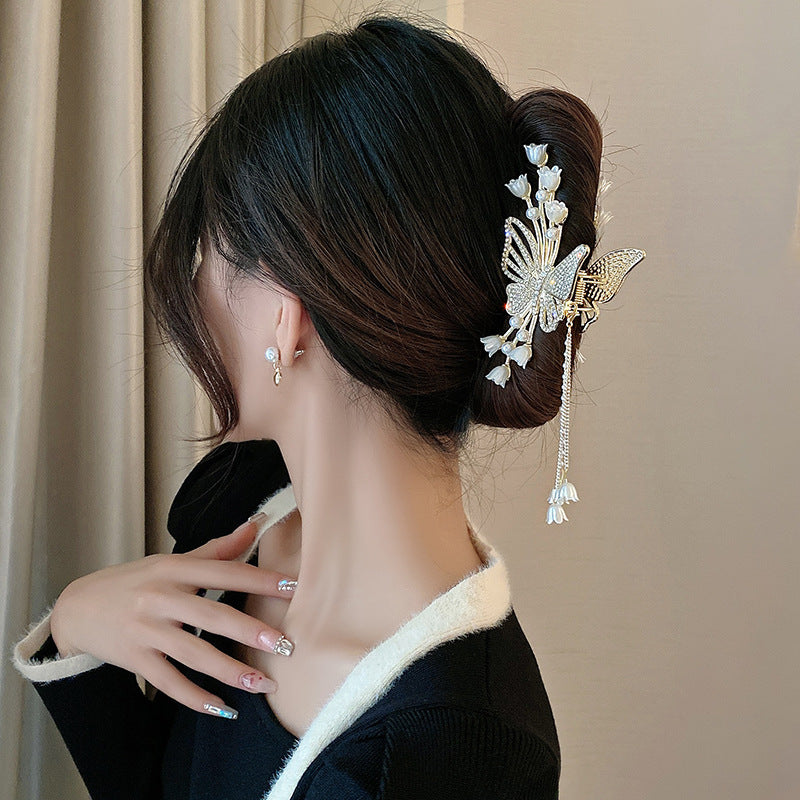 Women's Headgear Butterfly Flower Tassel Hair Clip Exquisite Clip Spring And Summer Large High-end Shark Clip