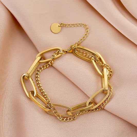 Fashionable Gold Long Chain Pendant Double Layer Thick Bracelet For Women