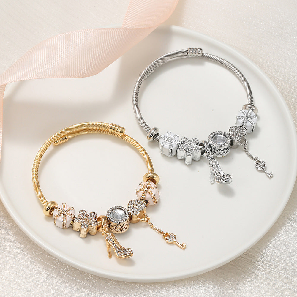 High Heels Love Lock Gift Box Charm Bracelet Women's Accessories