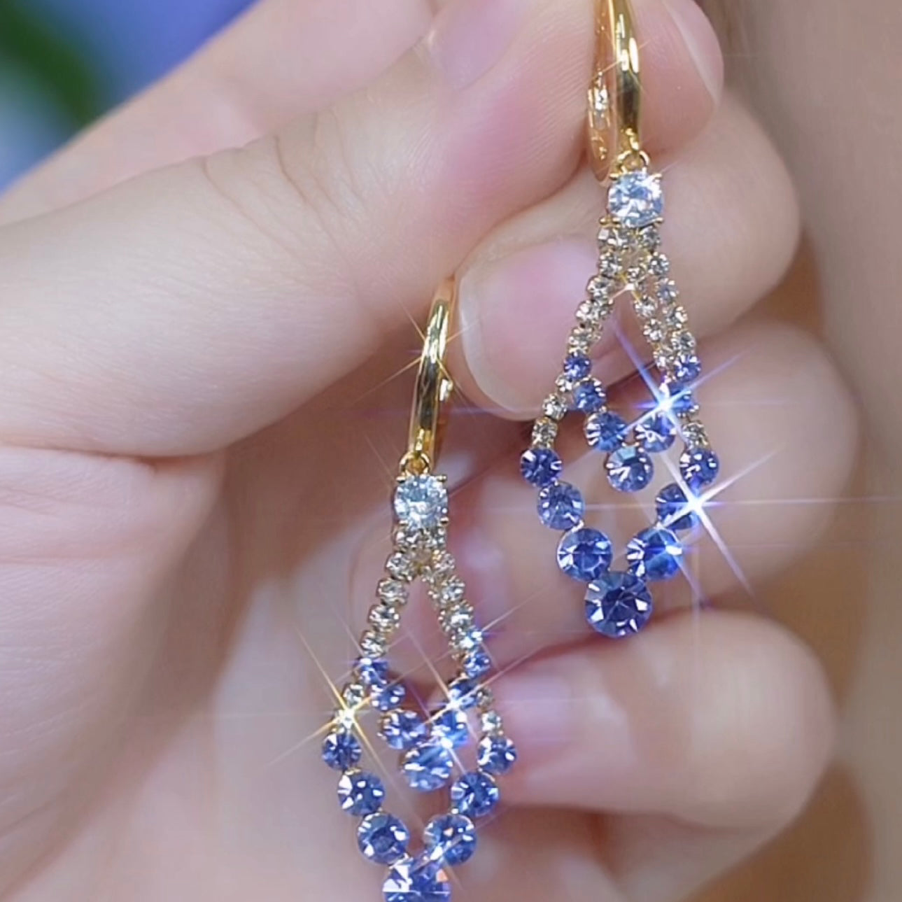 Purple Geometric Diamond Earrings Elegant Crystal Earrings For Women