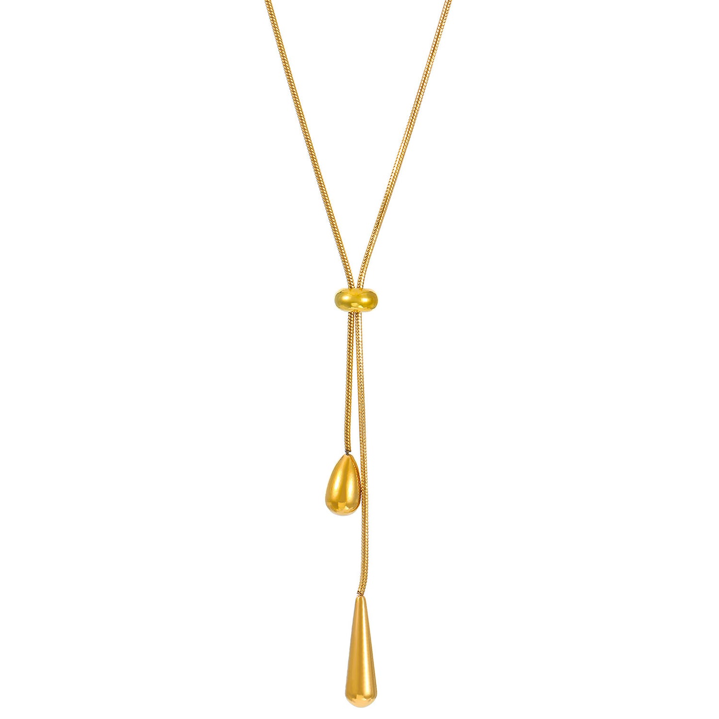 Stylish Minimalist Teardrop Pendant Necklace for Women – Titanium Steel Gold Lariat Necklace