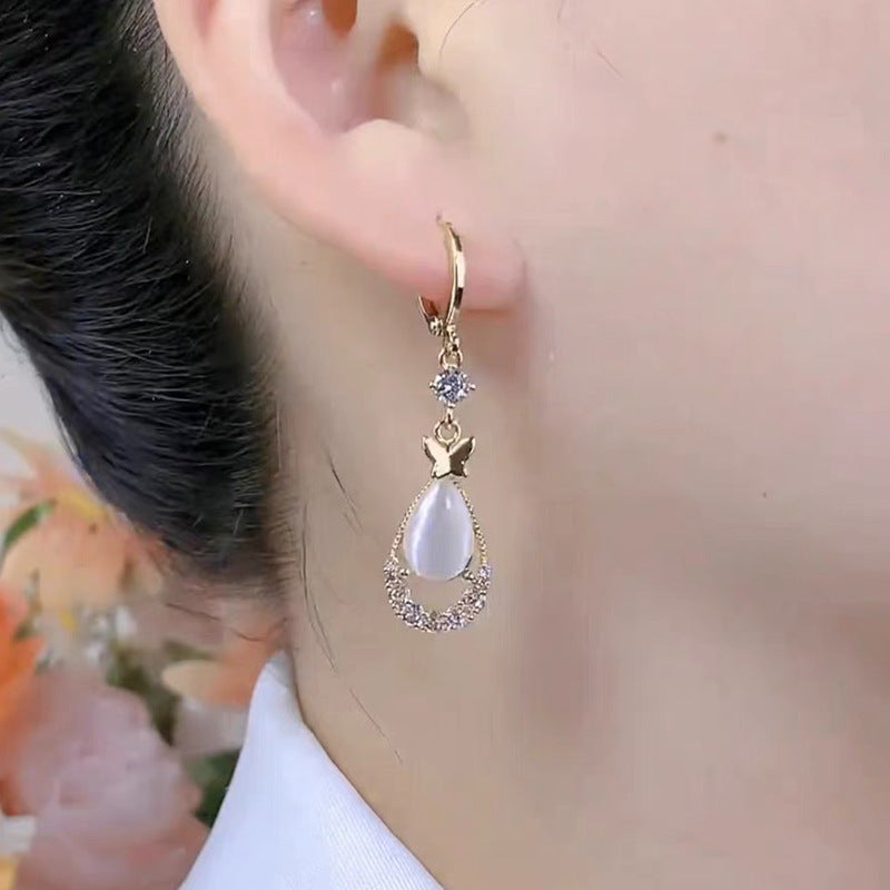 Temperamental Cat'S Eye Stone Water Drop Earrings Geometric Butterfly Accessories For Women