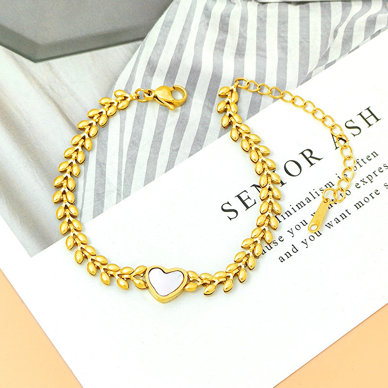 Exquisita pulsera de concha de nácar blanca en forma de corazón natural para mujer