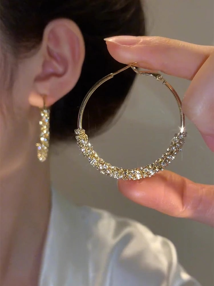 Gold Light Luxury Sparkling Diamond Hoop Earrings Women's Accessories