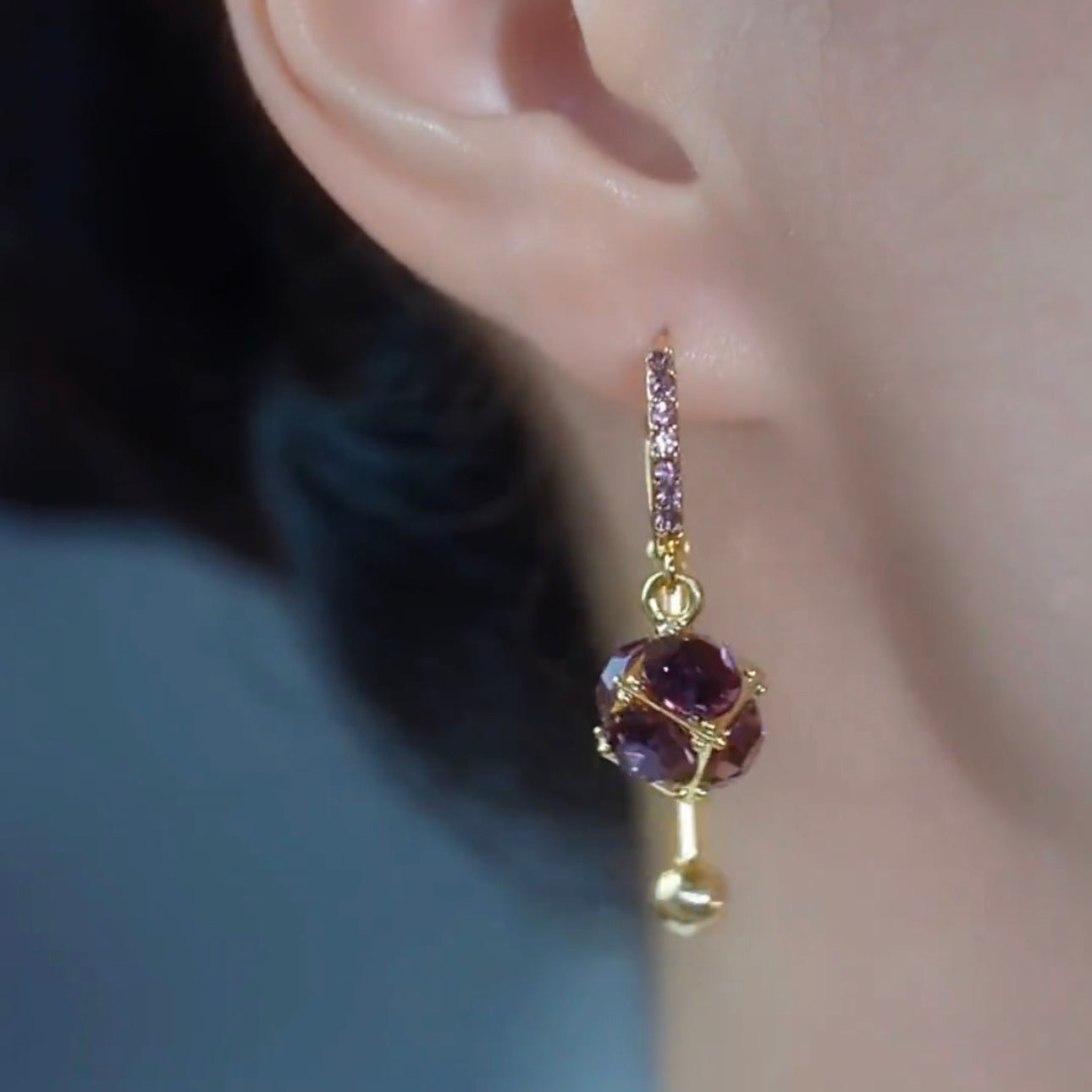 Design Sense Versatile and Elegant Purple Diamond Ball Crystal Earrings