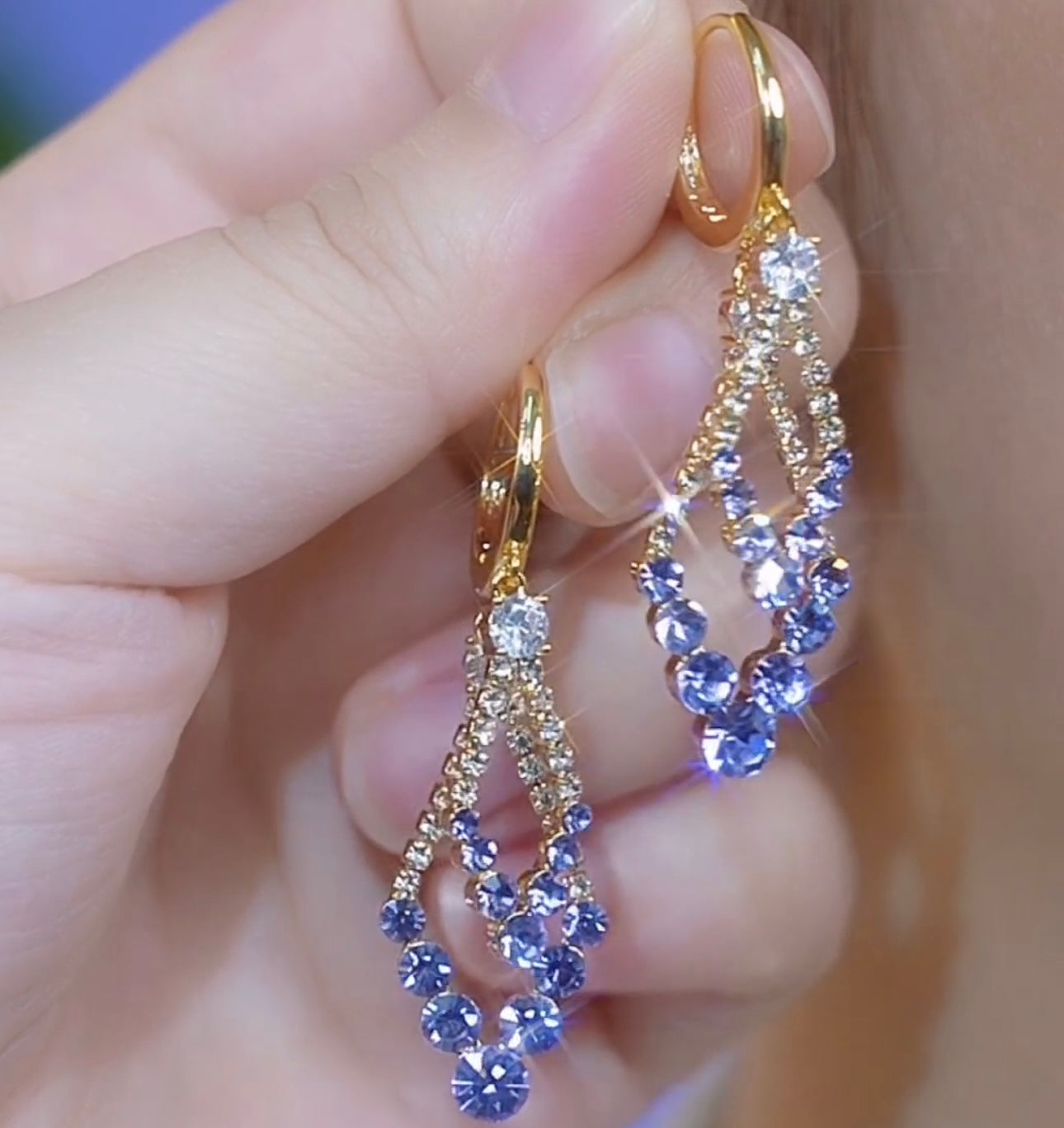 Purple Geometric Diamond Earrings Elegant Crystal Earrings For Women