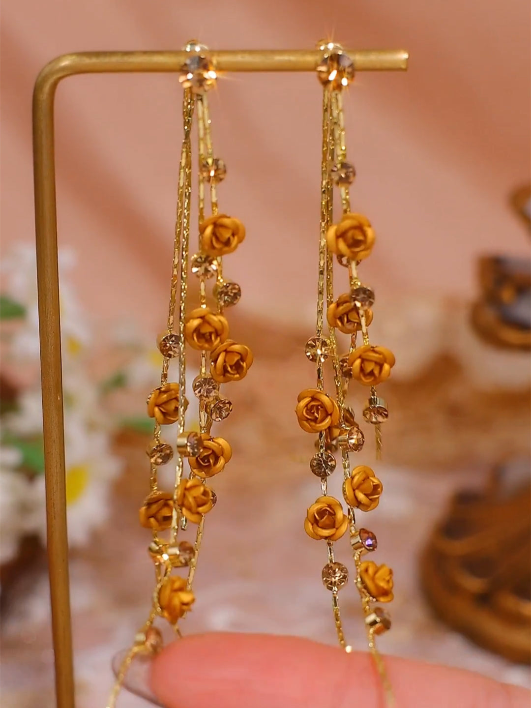 Long Brown Rose Tassel Earrings for Women