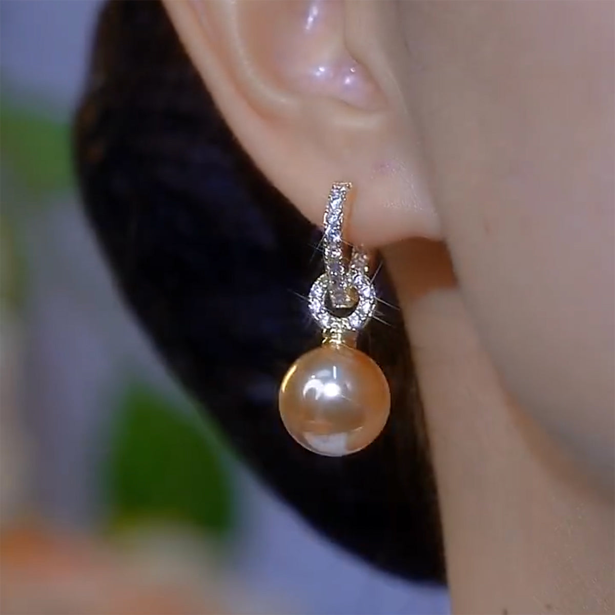 Personalized Zircon Champagne Pearl Elegant Earrings