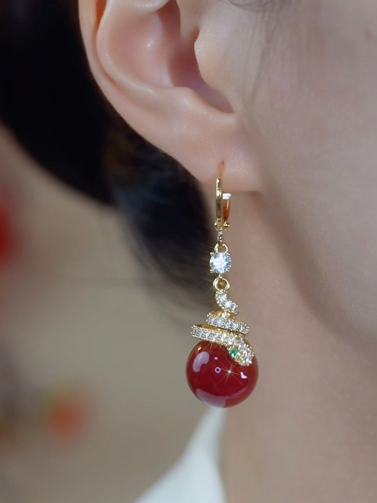 Women's Retro Red Pearl Snake Earrings