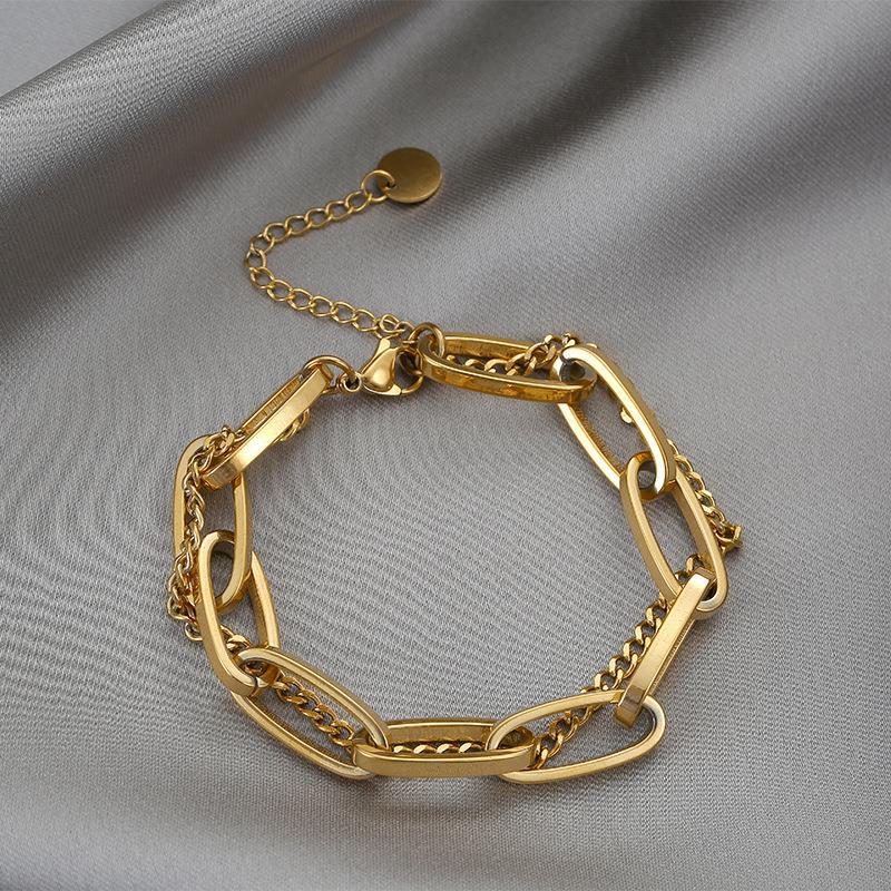 Fashionable Gold Long Chain Pendant Double Layer Thick Bracelet For Women