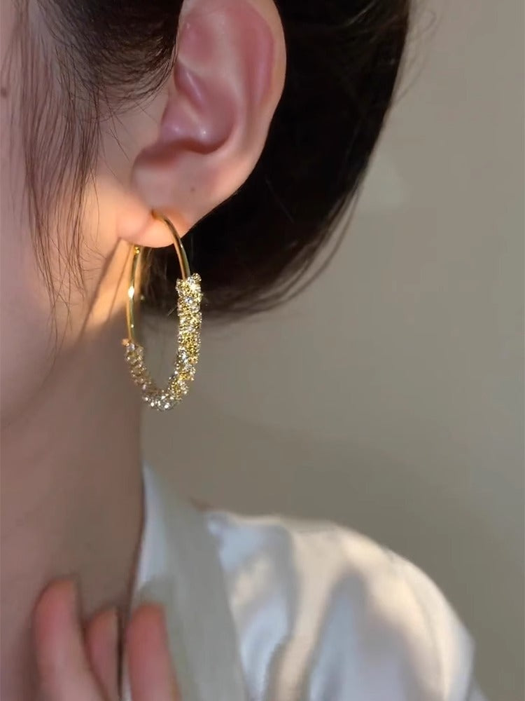 Gold Light Luxury Sparkling Diamond Hoop Earrings Women's Accessories