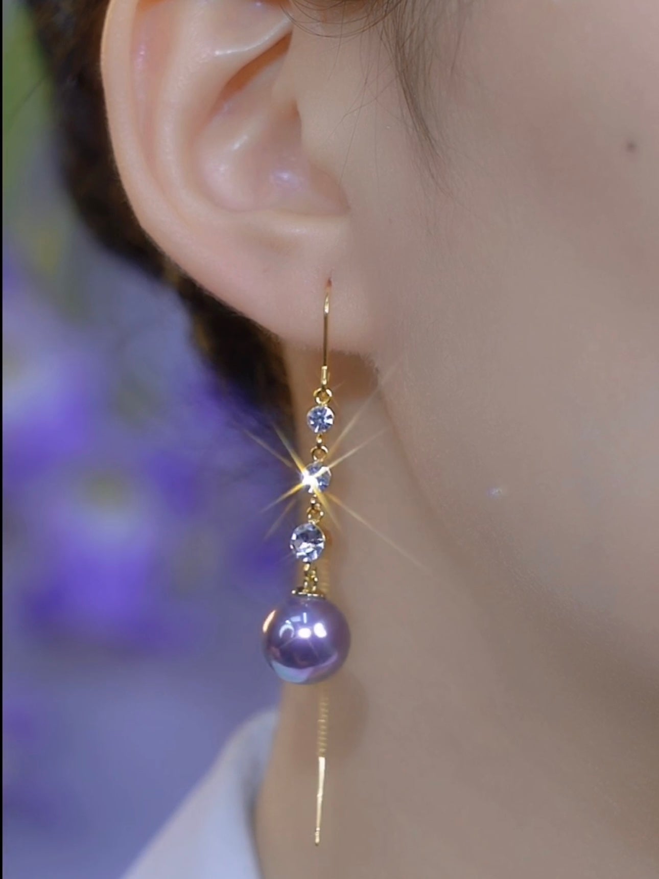 Purple High-grade Pearl Long Tassel Earring Accessories