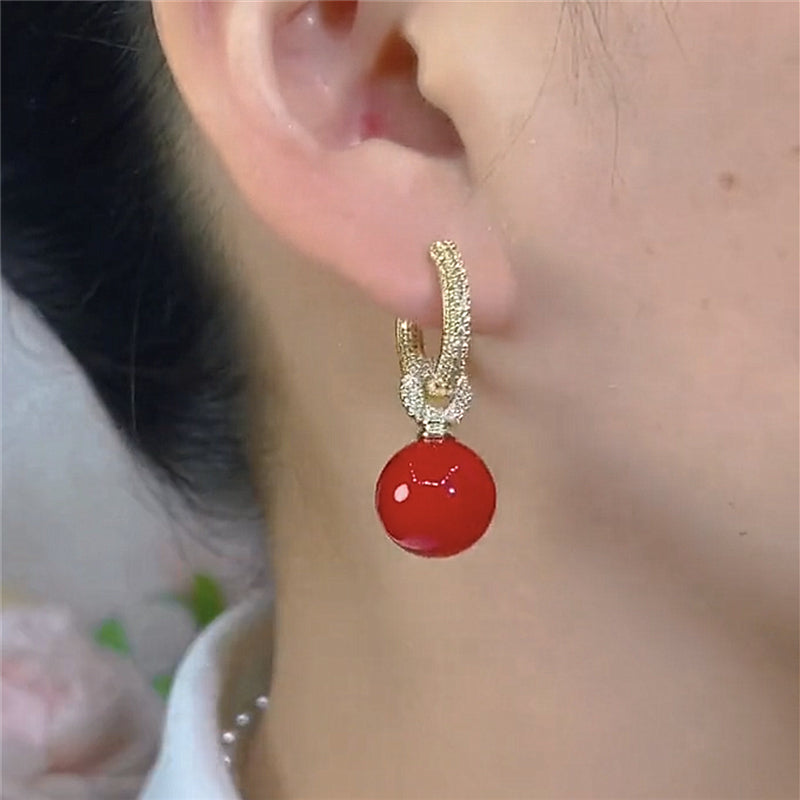 Fashionable and Exquisite Micro-inlaid Red Pearl And Zircon Earrings