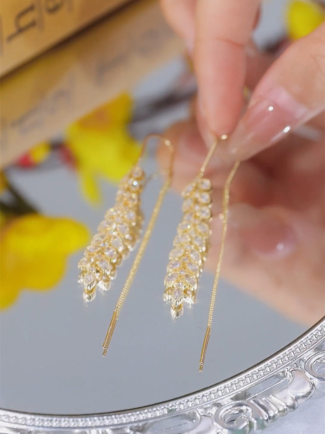 Long Gold Zircon Tassel Wheat Ear Wire Earrings For Women