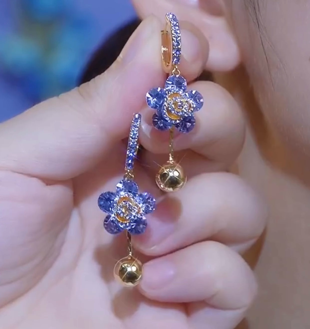 Purple Flower Zircon Earrings Fashion Jewelry Women