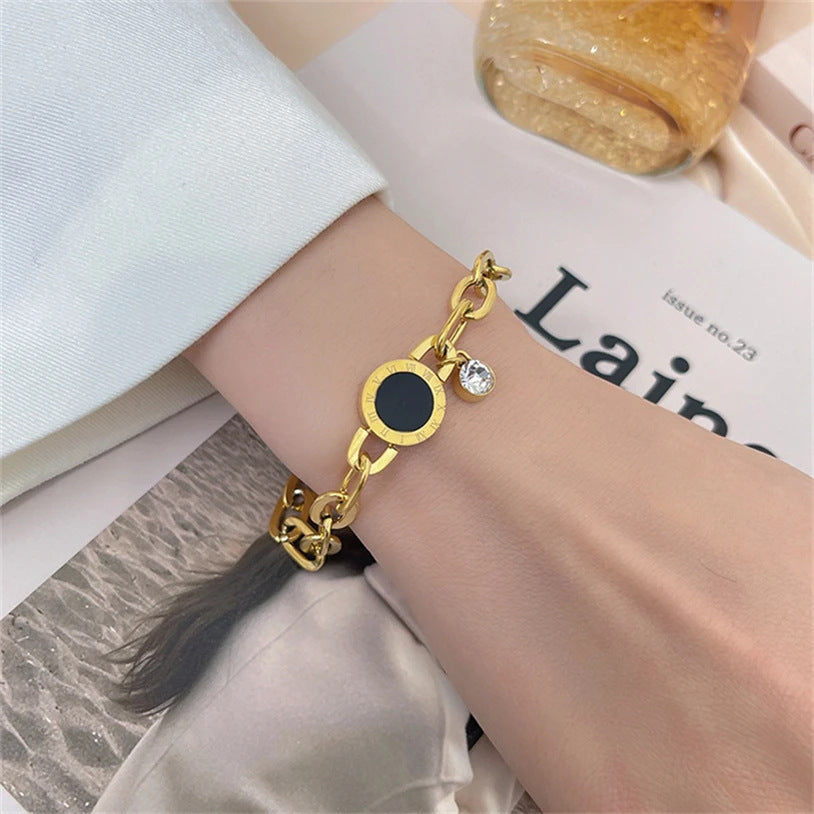 Fashion Design Simple Bracelet Titanium Steel Diamond Roman Numerals Female Accessories