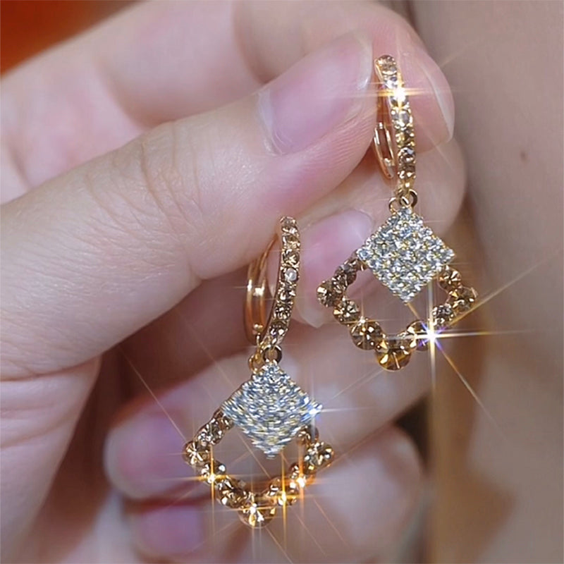 New Light Luxury Full Diamond Geometric Earrings For Women