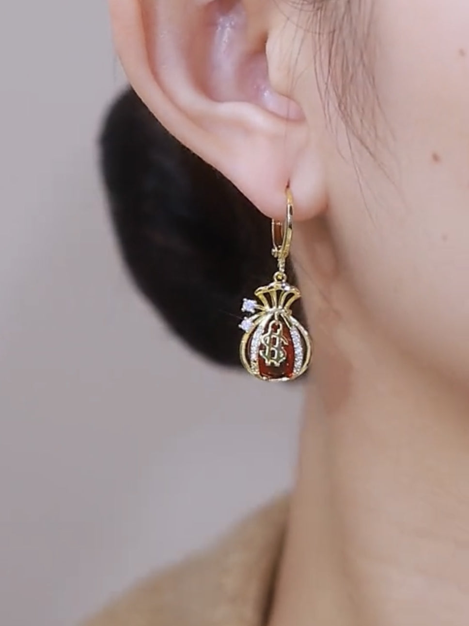 New Cat's Eye Money Bag Earrings Women's Personality Earrings
