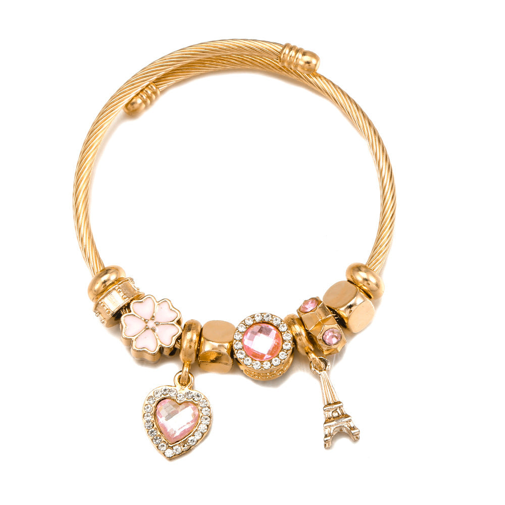 Fashion Stainless Steel Bracelet Love Iron Tower DIY Beaded Accessories