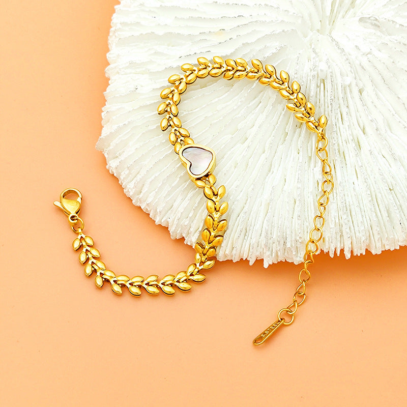 Exquisita pulsera de concha de nácar blanca en forma de corazón natural para mujer