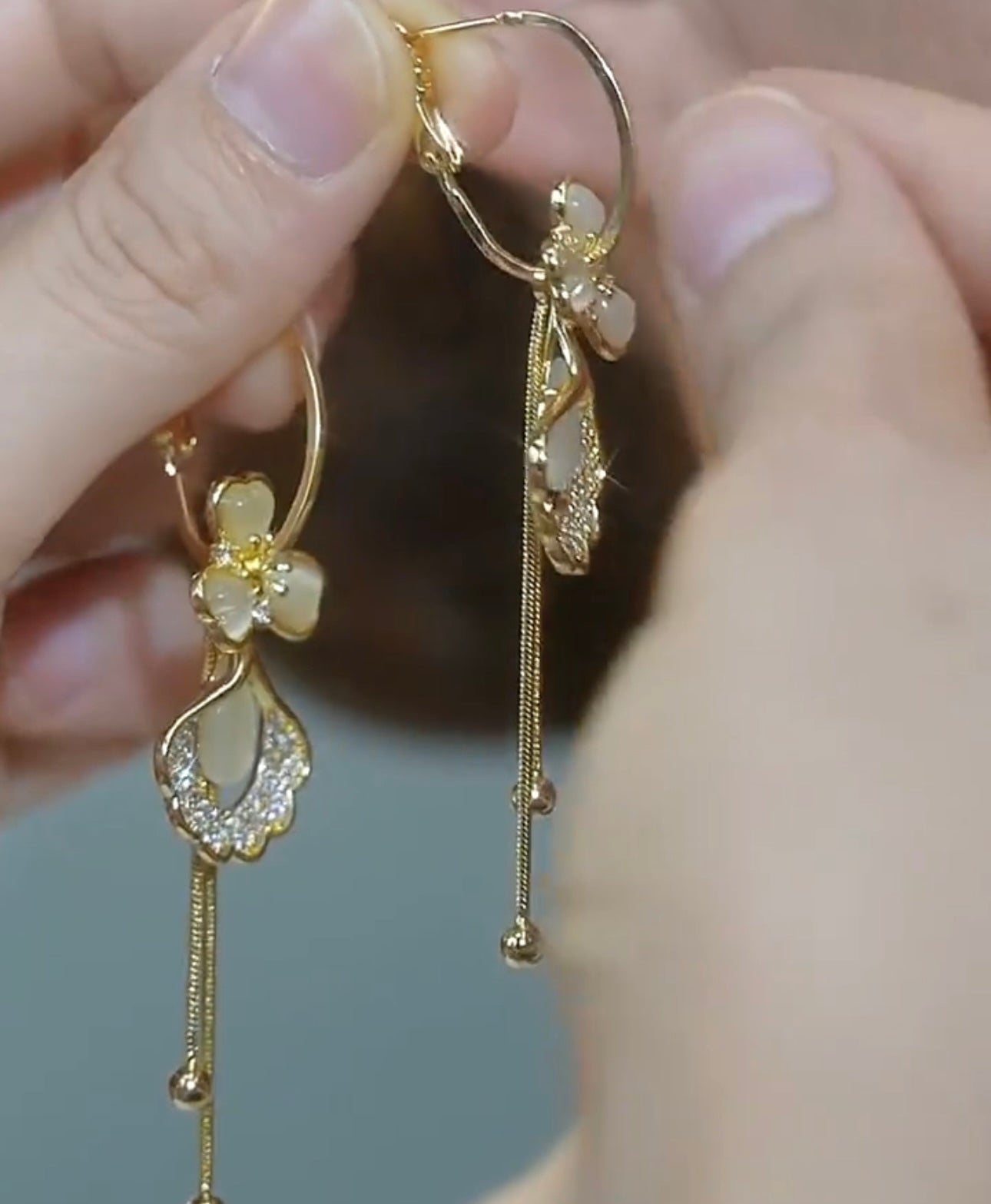 Fashion Cat'S Eye Flower Tassel Earrings For Women