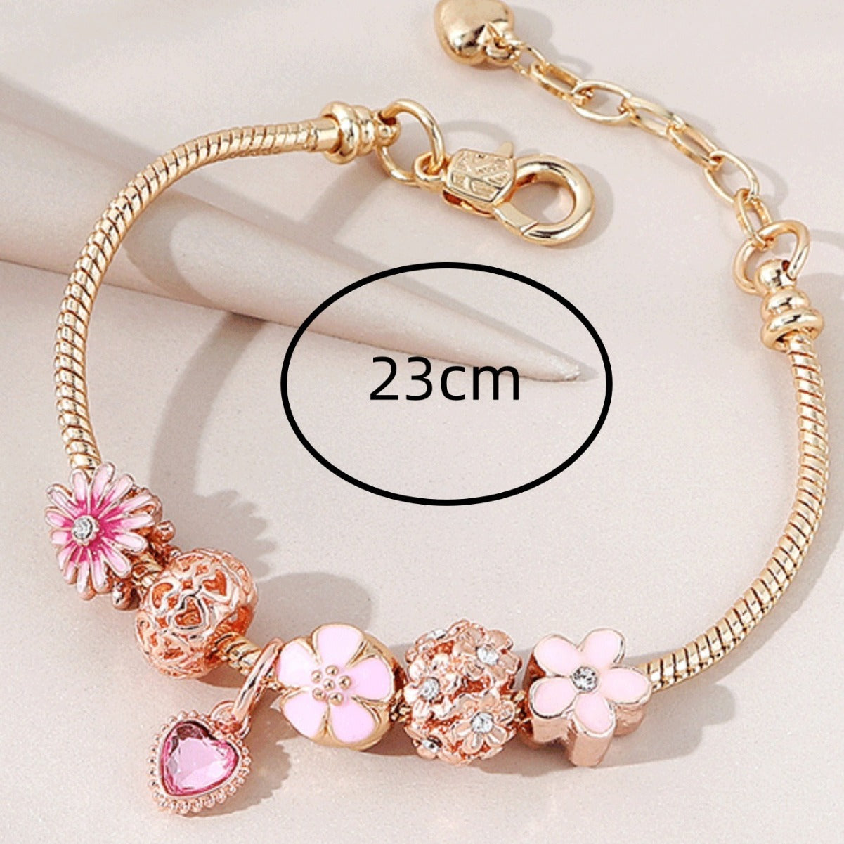 Pink Heart Daisy Beaded Bracelet Hollow Diamond Flower Ball Bracelet