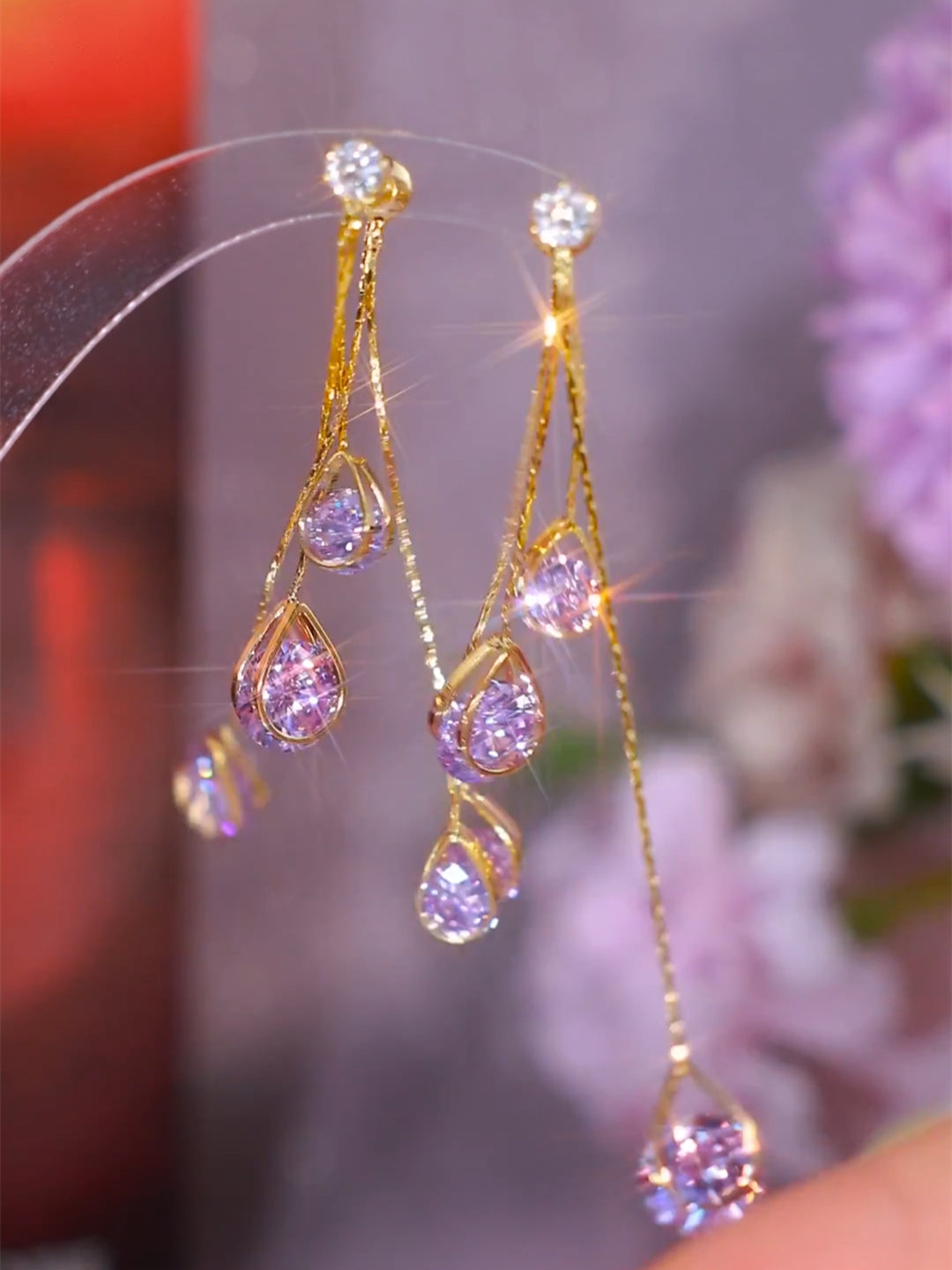 Women's Purple Teardrop Long Tassel Earrings