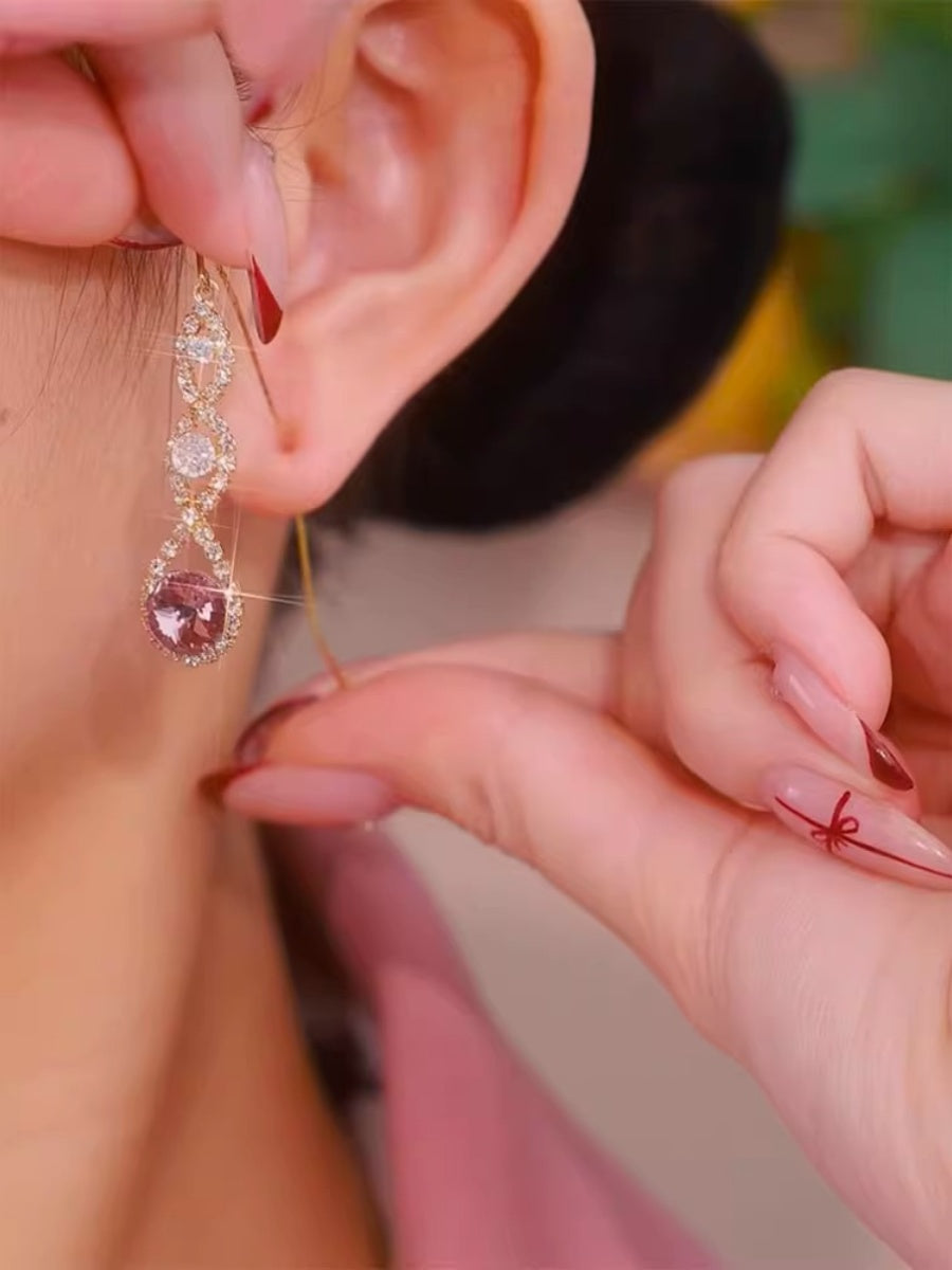 18K Gold Purple Water Drop Crystal Ear Wire Accessories for Women