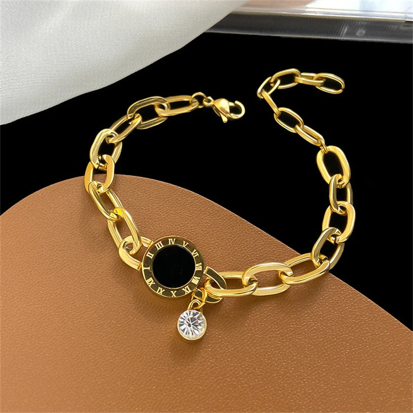 Fashion Design Simple Bracelet Titanium Steel Diamond Roman Numerals Female Accessories