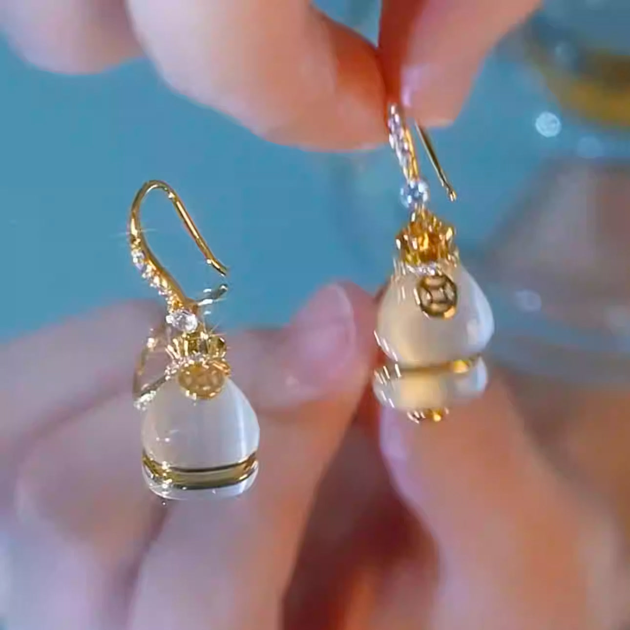 Cat's Eye Gemstone Money Bag Earrings — Stylish & Elegant Accessories