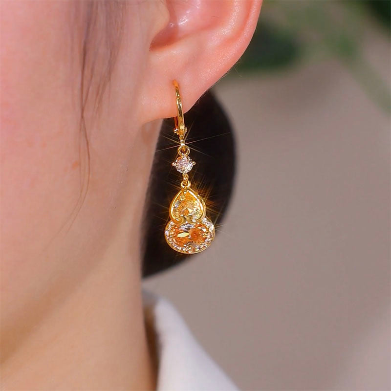 Women's Brown Zircon Gourd Temperament Exquisite Earrings