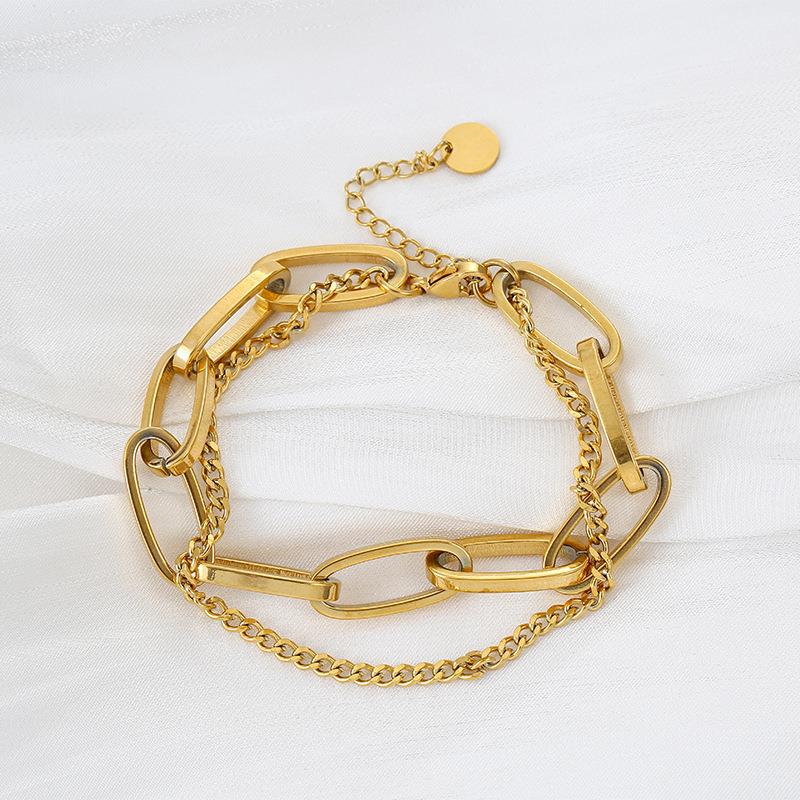 Fashionable Gold Long Chain Pendant Double Layer Thick Bracelet For Women