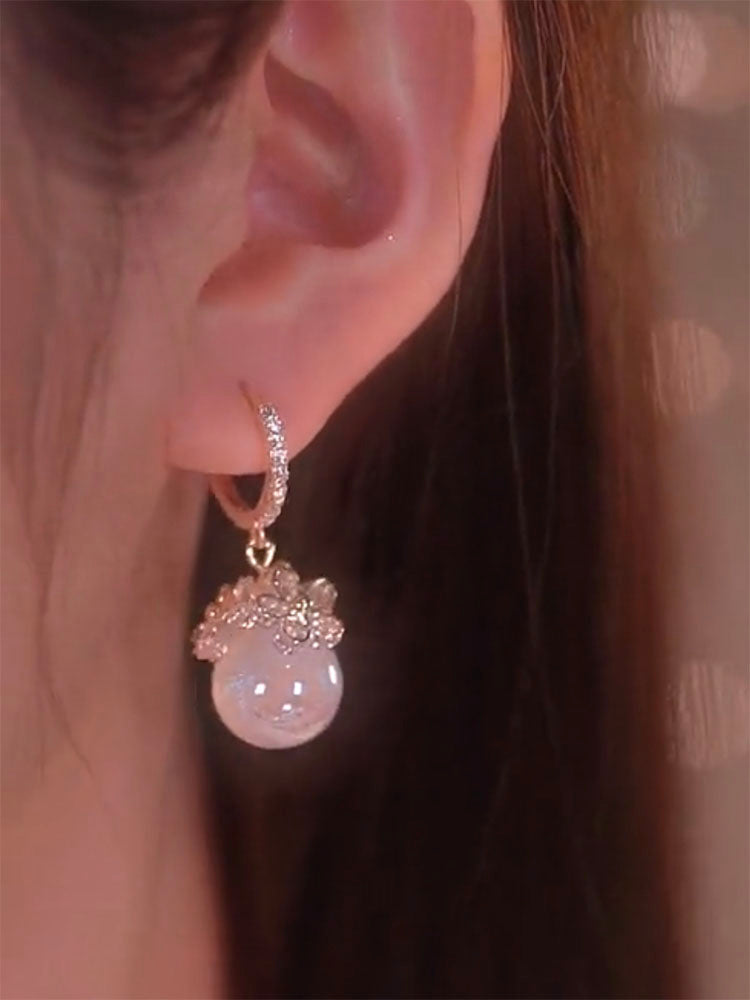 Pearl Zircon Flower Personalized Earrings