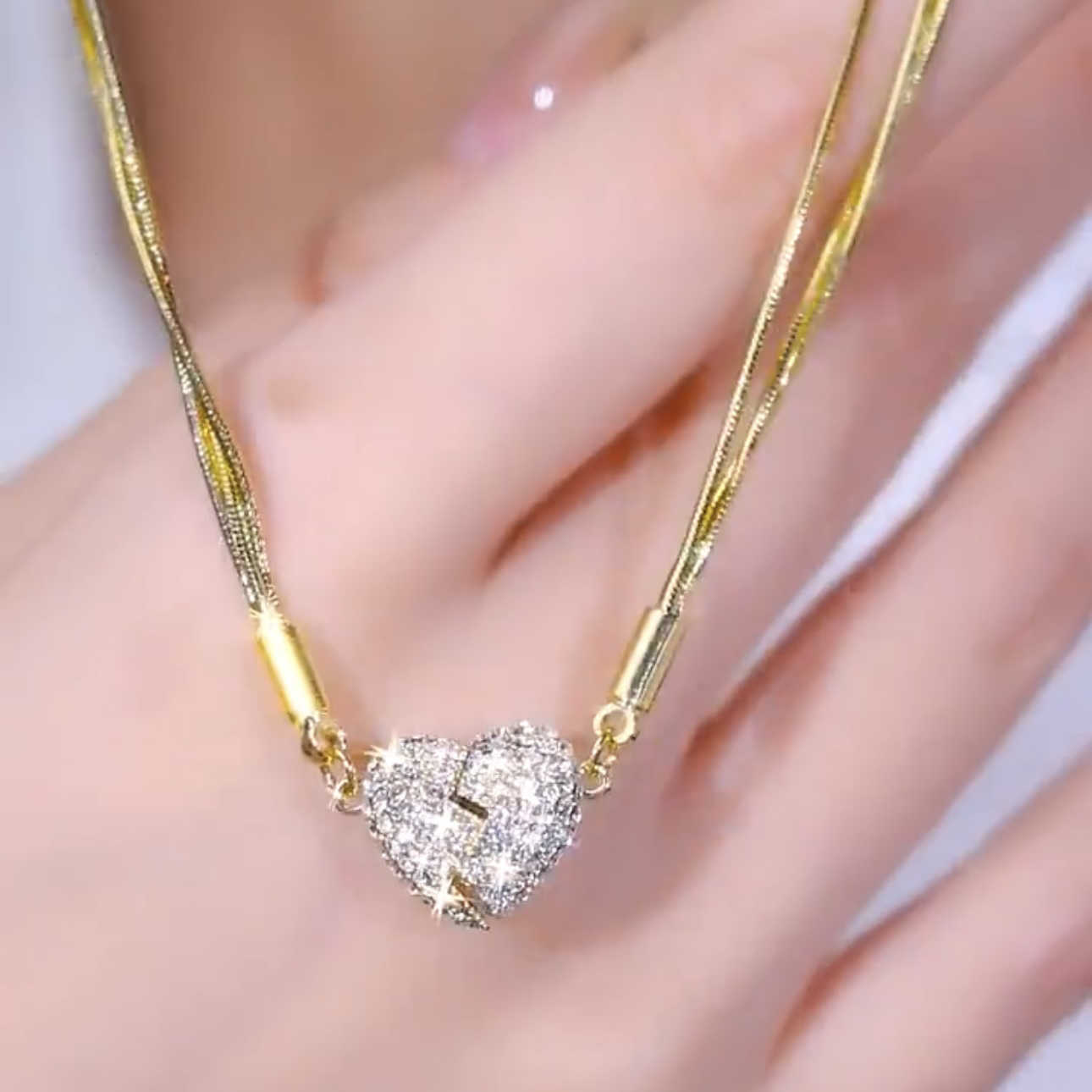 Magnetic Heart Necklace for Women – Elegant Full Pavé Crystal Heart Pendant with Hematite Accent Jewelry