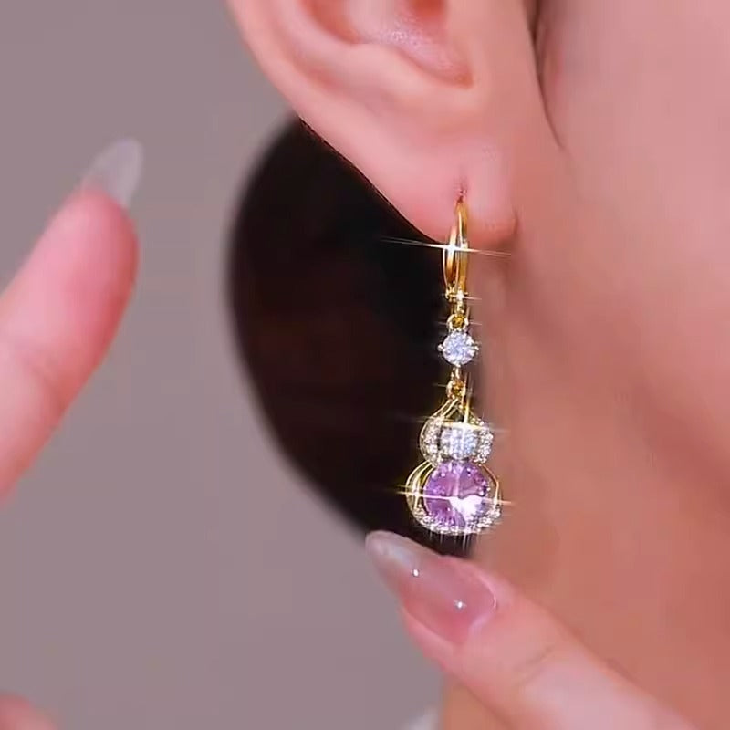 New Style Full Diamond Gold Gourd Elegant Ladies Earrings